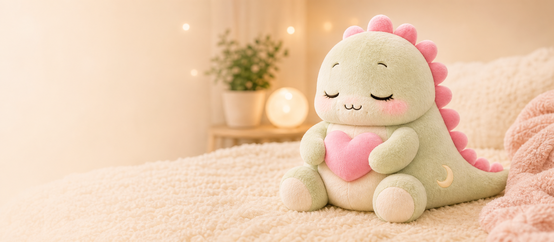 Lumi plush resting in a warm room